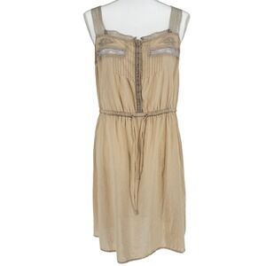 Converse One Star Sleeveless Dress Medium Lace Trim Pintuck Tan Boho Casual Midi